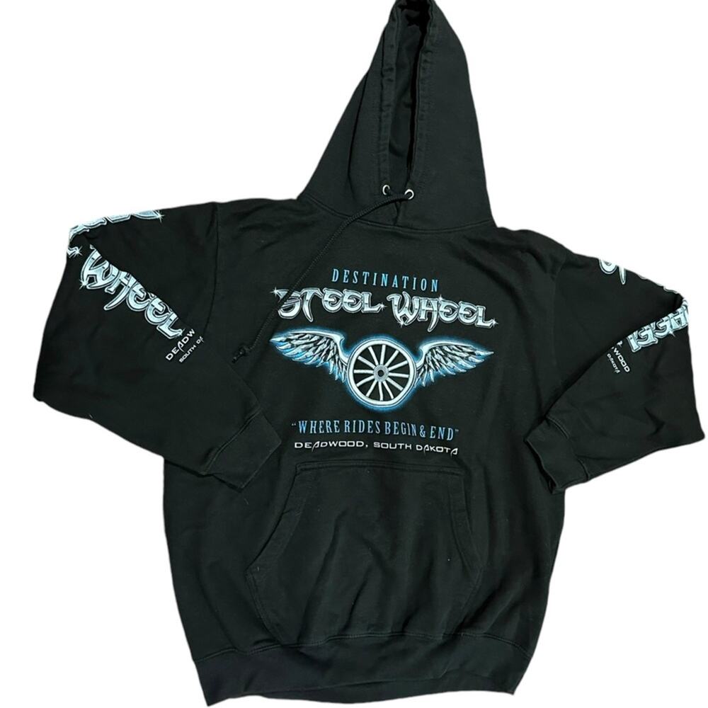 Destination Steel Wheel Mens XL Black Hoodie from Deadwood, South Dakota
